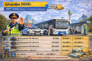 Штрафы 2026: МРП 4325 тенге — считаем вместе
